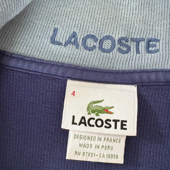 Lacoste Navy Blue 100% Cotton Half Zip Sweatshirt Pullover Size 4 Casual Preppy - Picture 3 of 8